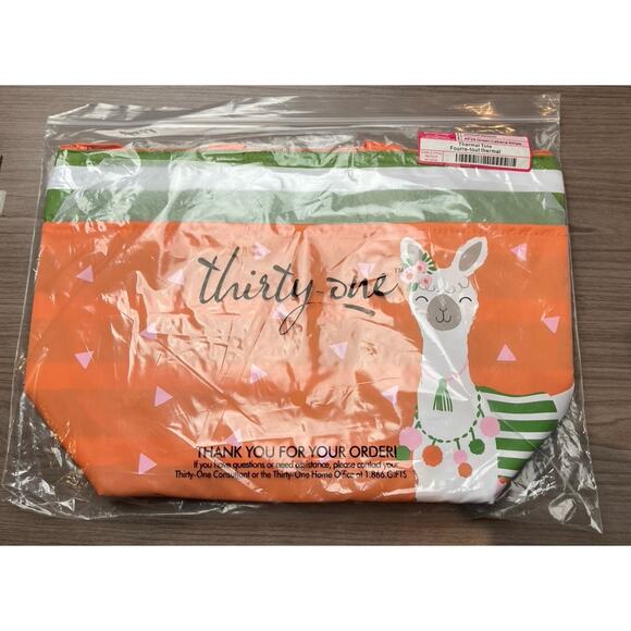 Thirty-One Llama Rama Green Cabana Stripe Thermal Lunch Tote Bag-New - Picture 2 of 7